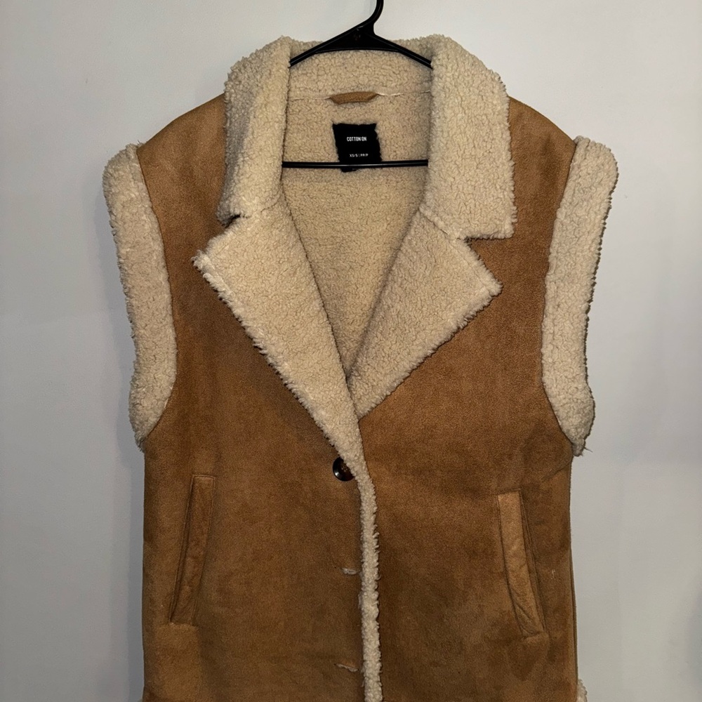 Cotton On Tan and Cream Sherpa Vest